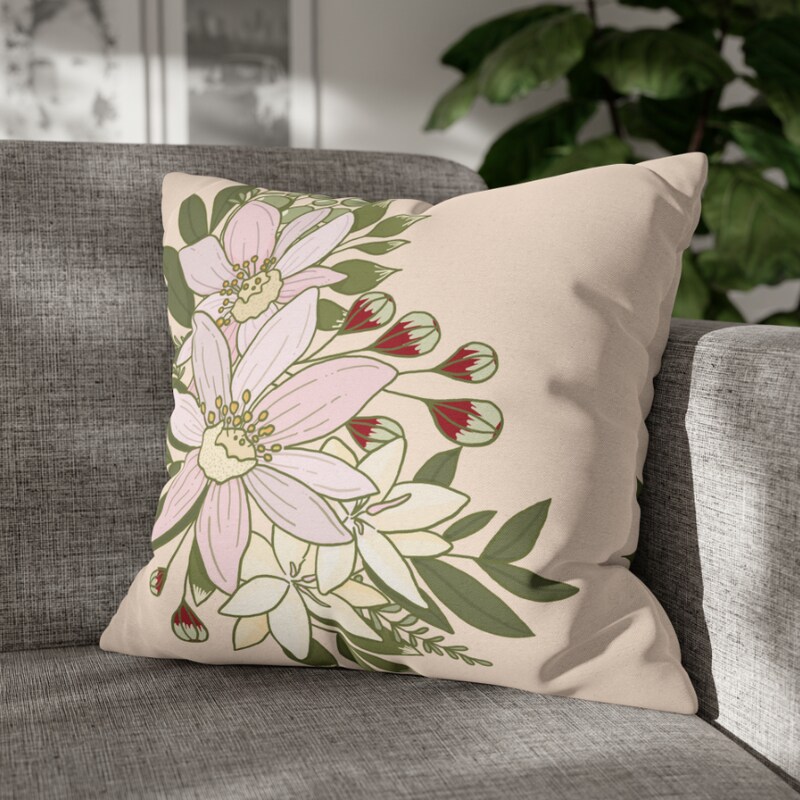 Magnolia Pastel Bouquet on Vanilla Square Pillow CASE ONLY, 4 sizes available, Floral throw pillow, Farmhouse Country Decor, Holiday Decor